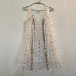 Motherhood Maternity Cream Tunic with Brown Embroidery